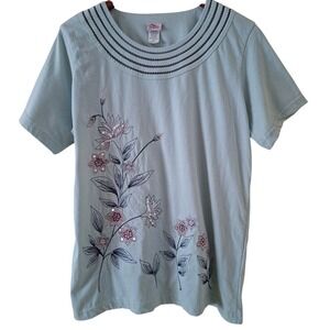 Adriana Delafield Floral Embroidered Sequin Top 2XL Women's XXL Blue  Excellent